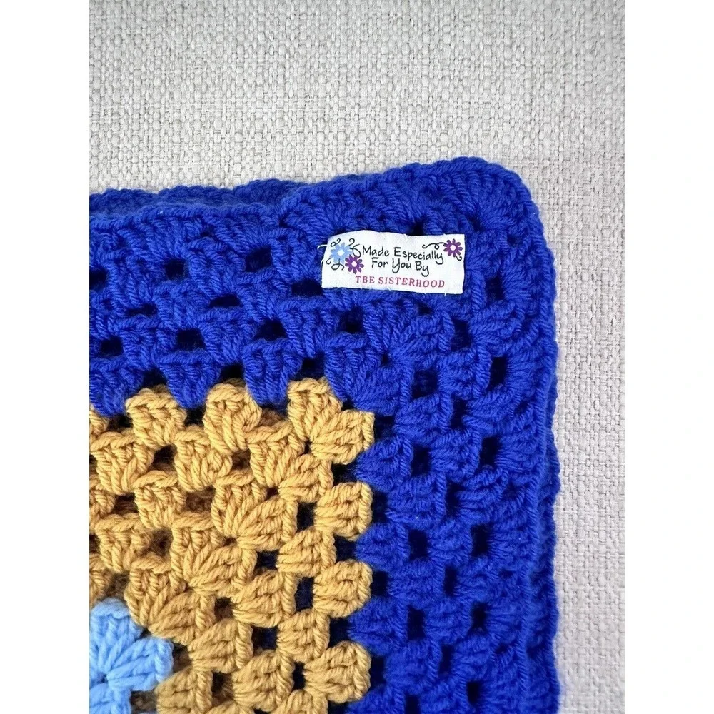 Vintage‎ GRANNY AFGHAN Handmade Crochet Square Blanket Throw 44X42 Multicolor